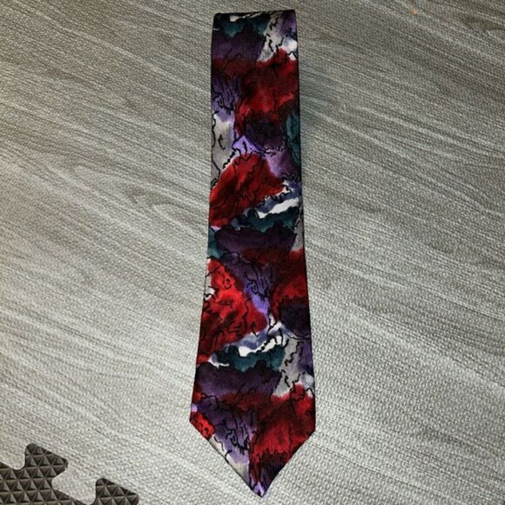 J Garcia Collector's Edition Volcano Red Purple Silver Neck Tie 100% Silk‎